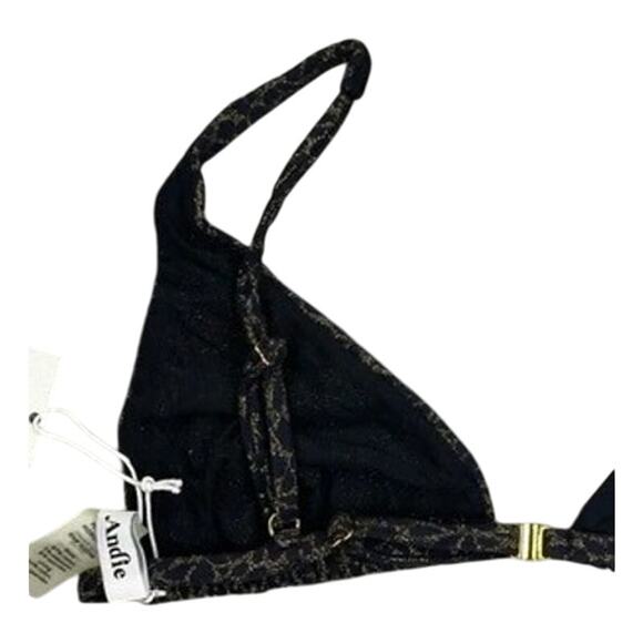 NWT Andie Swim X Demi Moore The Tropez Triangle Bikini Top S Black Gold #3326 - Picture 7 of 14